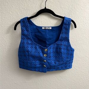 Ciao Lucia Blue Floral Eyelet Button Up Crop Top Womens S Summer Vacation